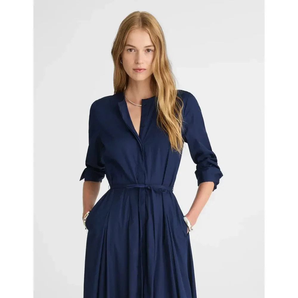 Madewell Tie Waist Midi Shirtdress Classic Minimalist Midnight Navy US 8 NWT